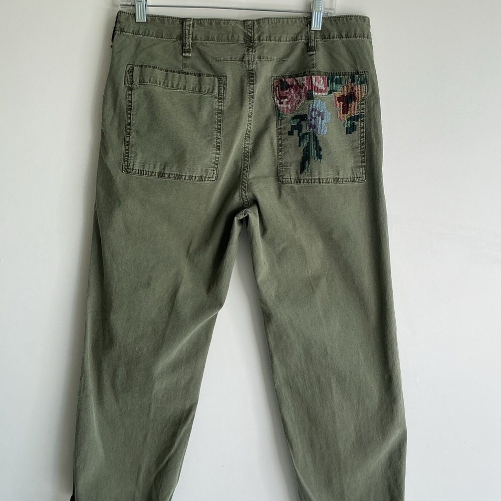 Anthropologie Floral Tapestry Pocket Pants Women Size 30 Olive Green Boho Artsy - Picture 6 of 10